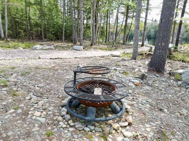 view of yard featuring an outdoor fire pit