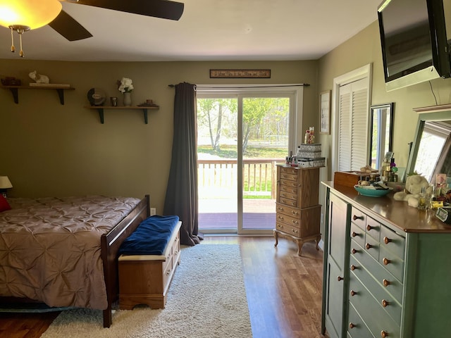 5 Mayo St, Caribou, ME 04736 - bedroom featuring access to exterior, wood finished floors, and a ceiling fan