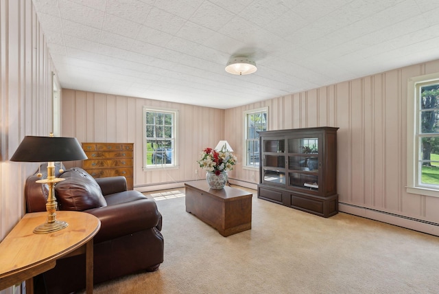 378 Pool St, Biddeford, ME 04005 - living room with healthy amount of natural light, a baseboard heating unit, and carpet floors