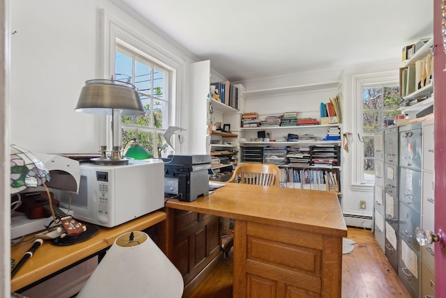 378 Pool St, Biddeford, ME 04005 - office area with a baseboard heating unit and hardwood / wood-style floors