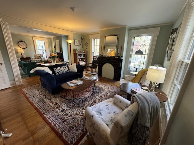 969 Washington St, Bath, ME 04530 - living area with ornamental molding, wood finished floors, and baseboards