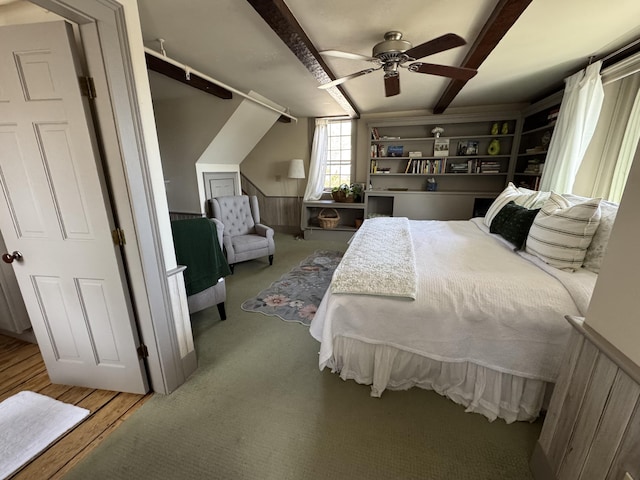 969 Washington St, Bath, ME 04530 - bedroom with beamed ceiling, wood finished floors, and ceiling fan