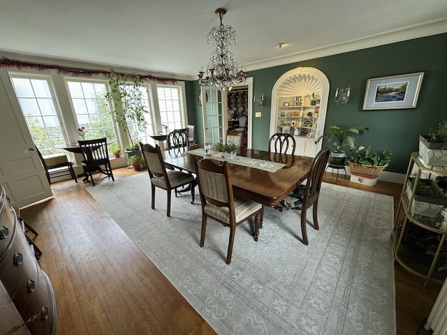 969 Washington St, Bath, ME 04530 - dining room featuring a chandelier, hardwood / wood-style flooring, and ornamental molding