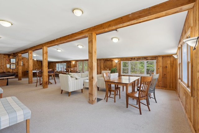 272 Mills Rd Unit 17, Kennebunkport, ME 04046 - dining space with wooden walls and light carpet