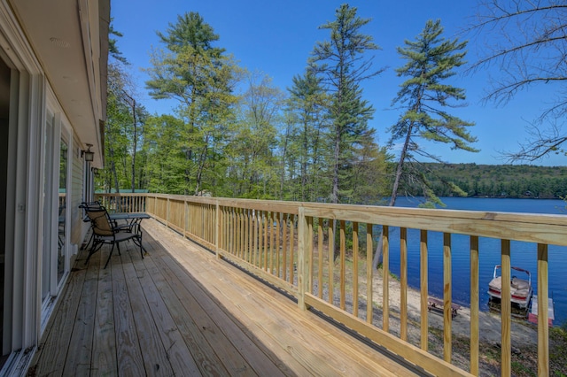 347 Brownfield Rd, Porter, ME 04068 - wooden deck featuring a water view and a wooded view