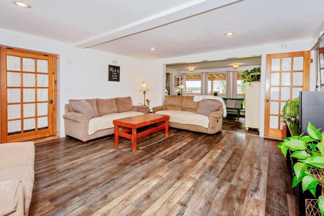 22 Pleasant St, Phillips, ME 04966 - living room featuring wood finished floors, recessed lighting, and french doors