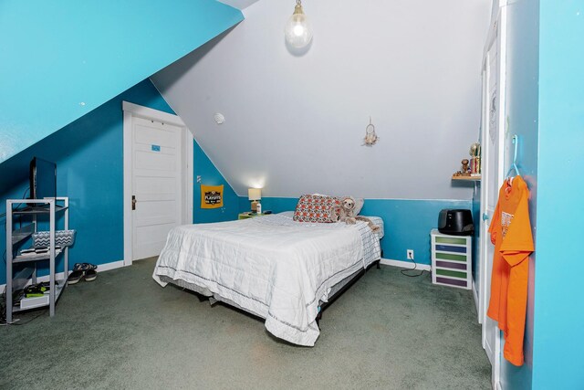 22 Pleasant St, Phillips, ME 04966 - bedroom with carpet flooring, vaulted ceiling, and baseboards