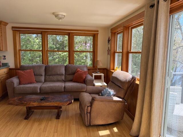 102 Hills Pt, Union, ME 04862 - living room featuring light wood-type flooring and wainscoting