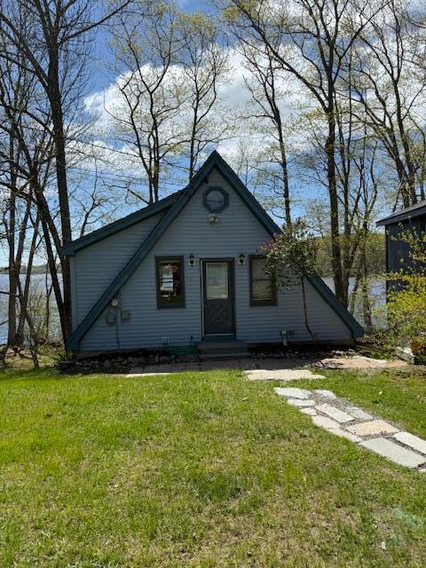 102 Hills Pt, Union, ME 04862 - a-frame style home featuring a front lawn and entry steps