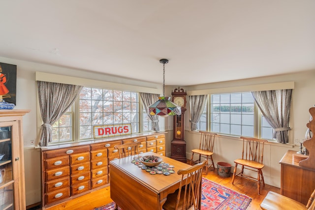 dining space with wood finished floors