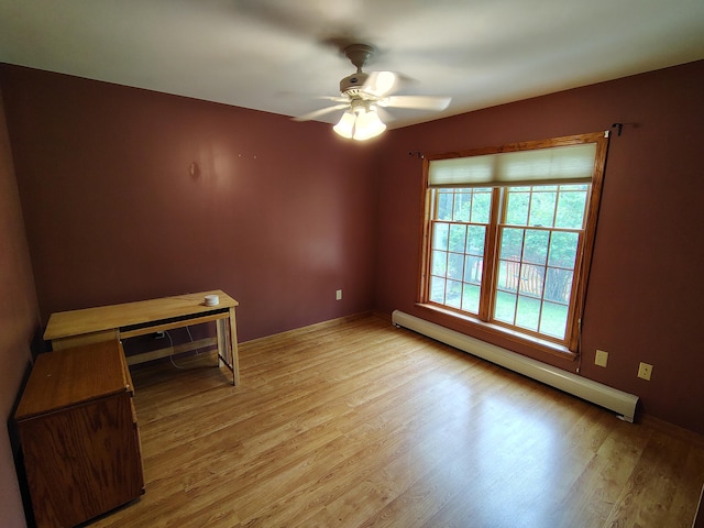 100 Weber Ln, Calais, ME 04619 - empty room featuring a baseboard radiator, light wood-style floors, and a ceiling fan