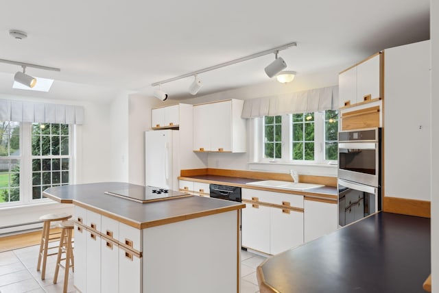7 Clubhouse Dr, Kennebunk, ME 04043 - kitchen with rail lighting, black appliances, a sink, a skylight, and plenty of natural light