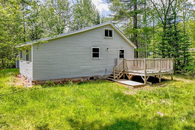 204 Weymouth Rd, Morrill, ME 04952 - back of house featuring a wooden deck and crawl space