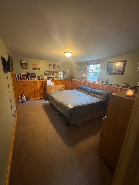 20 Oak Ridge Dr, Chelsea, ME 04330 - bedroom with carpet flooring and wood walls