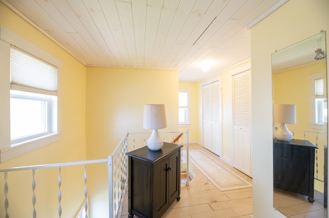 626 Wiscasset Rd, Pittston, ME 04345 - hall featuring healthy amount of natural light, an upstairs landing, and wood ceiling