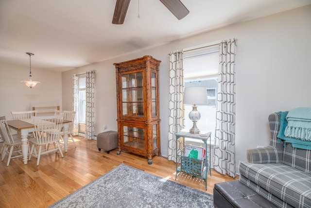 626 Wiscasset Rd, Pittston, ME 04345 - dining room with wood finished floors and a ceiling fan