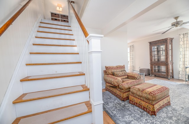 626 Wiscasset Rd, Pittston, ME 04345 - stairway with ceiling fan and wood finished floors