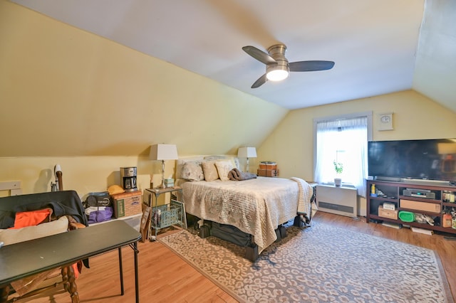 626 Wiscasset Rd, Pittston, ME 04345 - bedroom with wood finished floors, lofted ceiling, and ceiling fan