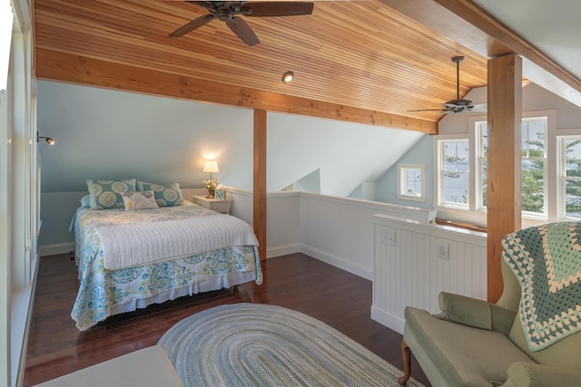 bedroom featuring wood-type flooring and wooden ceiling