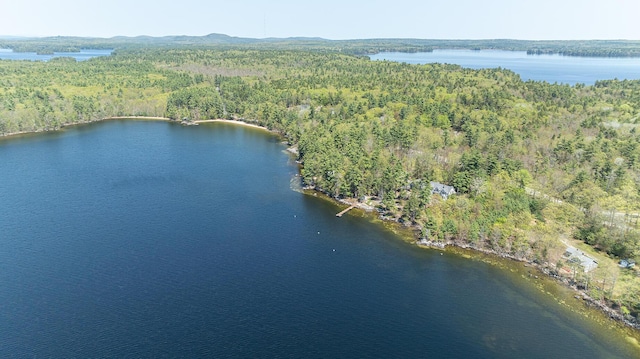 aerial view of property's location featuring a heavily wooded area and a nearby body of water