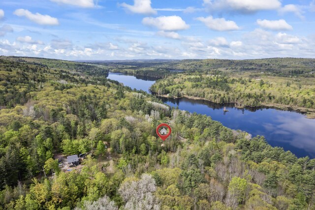 23 Woodland Rd, Winthrop, ME 04364 - aerial view of property's location with a heavily wooded area and a nearby body of water