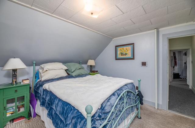 1 High St, Hallowell, ME 04347 - bedroom featuring carpet floors, baseboards, vaulted ceiling, and ornamental molding