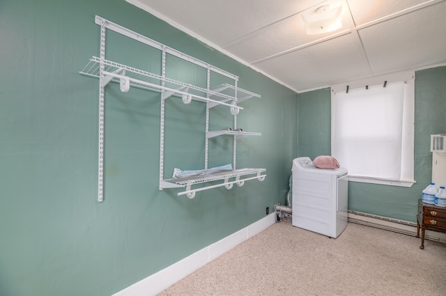 1 High St, Hallowell, ME 04347 - miscellaneous room with carpet flooring, baseboard heating, and washer / dryer