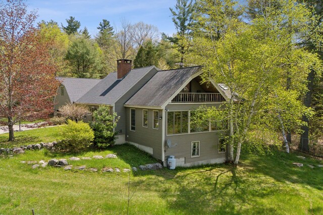248 Morse Rd, Norway, ME 04268 - rear view of property with a chimney, a yard, and a shingled roof