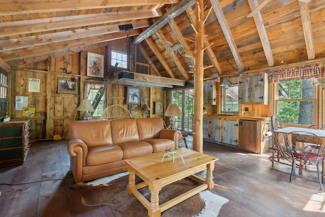 248 Morse Rd, Norway, ME 04268 - living room with hardwood / wood-style floors, wood walls, and wood ceiling