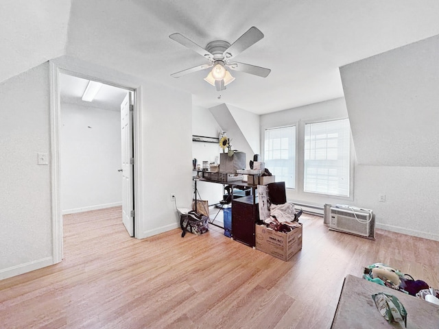 34 Veterans St, Peru, ME 04290 - additional living space featuring wood finished floors, ceiling fan, baseboards, a wall mounted AC, and an office area