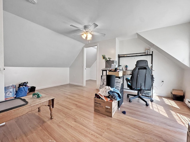 34 Veterans St, Peru, ME 04290 - office with wood finished floors, ceiling fan, baseboards, and vaulted ceiling