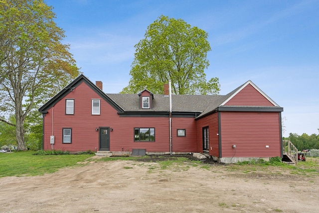 692 S St, Biddeford, ME 04005 - back of house with a chimney, a shingled roof, and entry steps