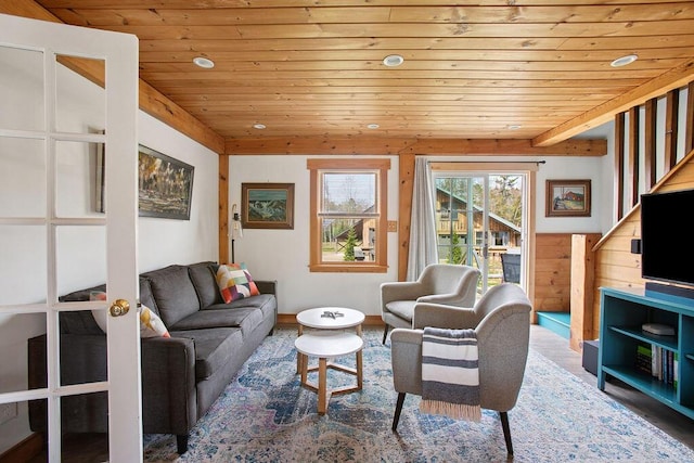 45AND57 Southgate Rd, Kennebunk, ME 04043 - living room featuring wooden ceiling, wood finished floors, and recessed lighting