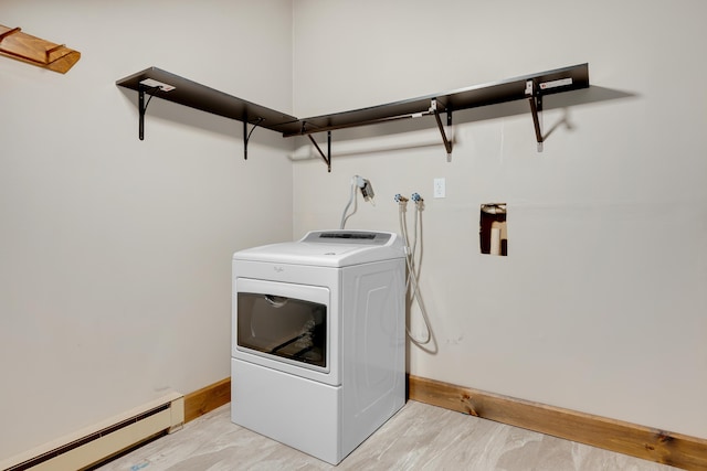10 E Pinnacle Rd Unit 10, Bridgton, ME 04009 - washroom featuring washer / clothes dryer, a baseboard radiator, and baseboards