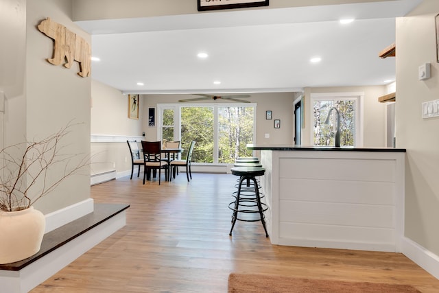 10 E Pinnacle Rd Unit 10, Bridgton, ME 04009 - bar with a sink, light wood finished floors, baseboards, recessed lighting, and a ceiling fan
