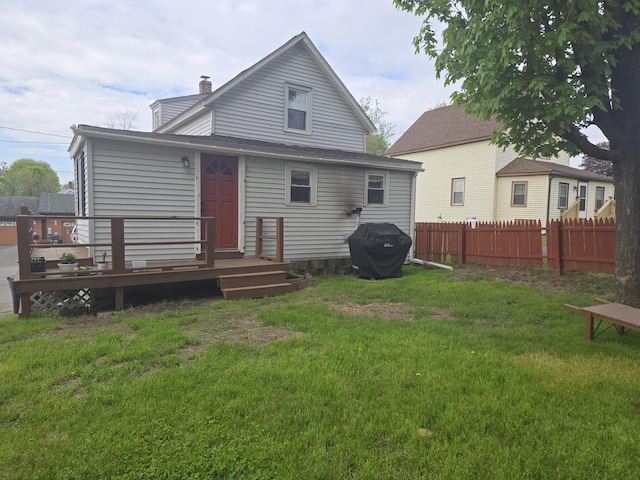 6 Linden St, Waterville, ME 04901 - rear view of property featuring a chimney and a wooden deck