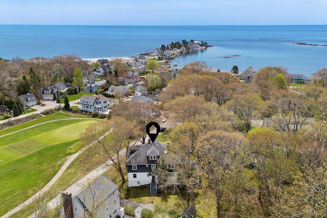 14 Oak St, Kennebunk, ME 04043 - aerial overview of property's location with nearby suburban area, a large body of water, and a local golf course