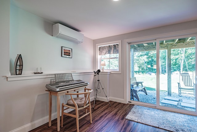 6 D St, Bridgton, ME 04009 - entryway featuring a wall mounted air conditioner, baseboards, and dark wood-style floors