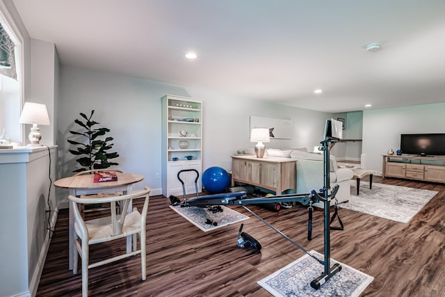 6 D St, Bridgton, ME 04009 - workout area featuring wood finished floors, baseboards, and recessed lighting