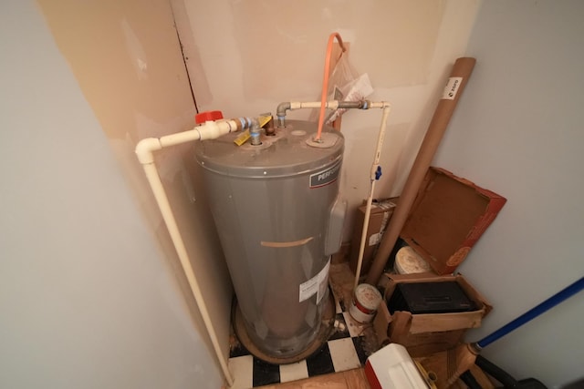 899 Golden Ridge Rd, Sherman, ME 04476 - utility room featuring electric water heater