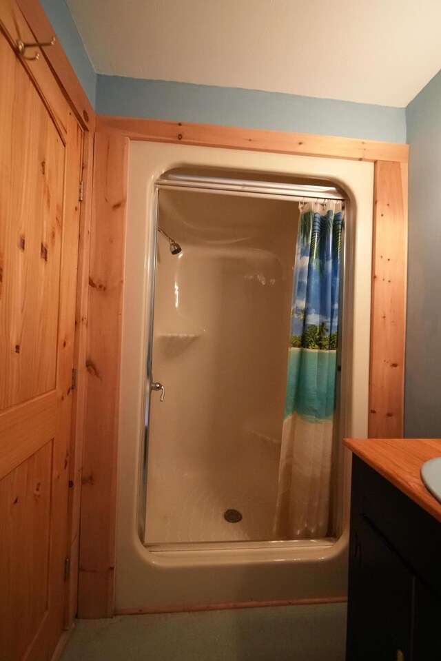 899 Golden Ridge Rd, Sherman, ME 04476 - full bathroom with a shower with curtain and vanity
