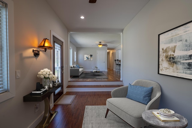 46 Silver Rdg, Veazie, ME 04401 - hall featuring wood finished floors, recessed lighting, and baseboards