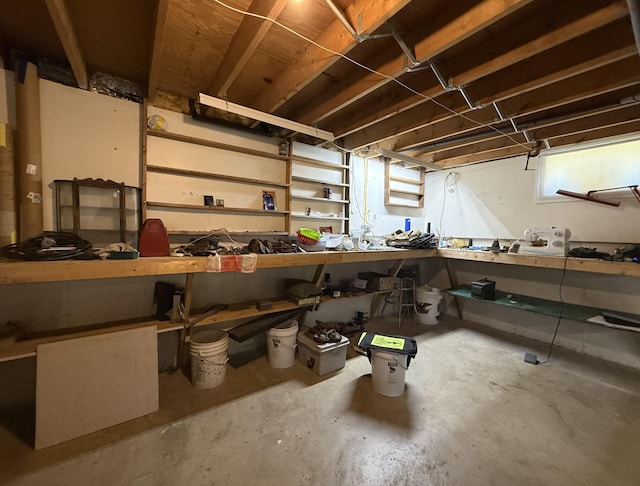 basement featuring a workshop area