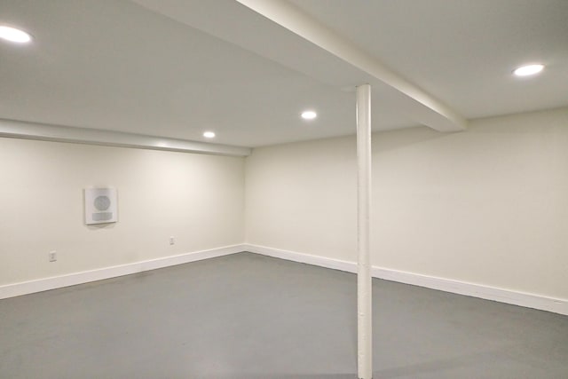 57 Mountfort St, Portland, ME 04101 - finished below grade area with recessed lighting, baseboards, and heating unit