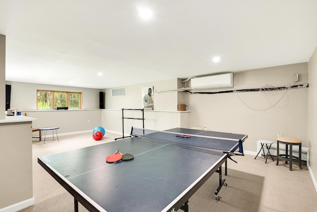 43 Creek Xing, Eliot, ME 03903 - recreation room featuring an AC wall unit, baseboards, carpet, and recessed lighting