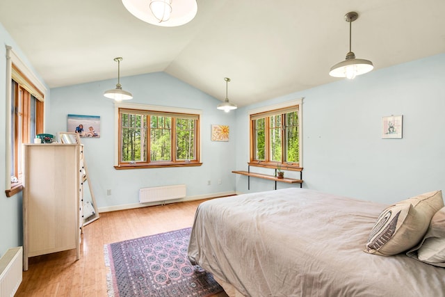 43 Creek Xing, Eliot, ME 03903 - bedroom with radiator, lofted ceiling, wood finished floors, and baseboards