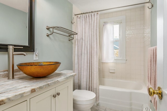 456 Ferry Rd, Saco, ME 04072 - bathroom featuring toilet, shower / bath combination with curtain, and vanity