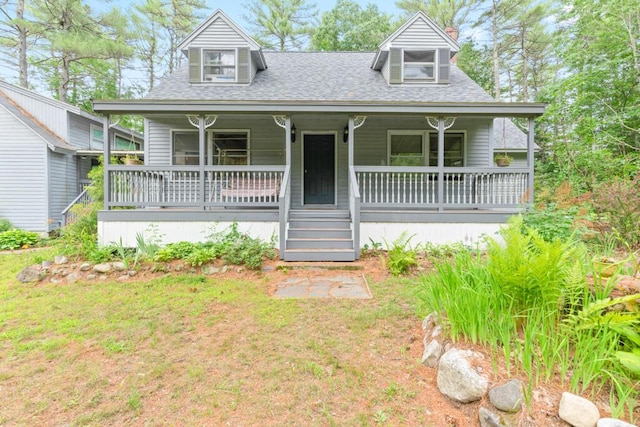184 Long St, Limerick, ME 04048 - view of front of house with roof with shingles, a porch, and a chimney