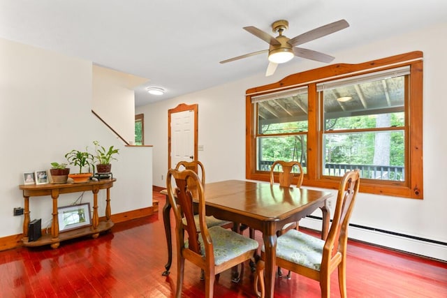 184 Long St, Limerick, ME 04048 - dining space featuring wood finished floors, baseboard heating, and a ceiling fan