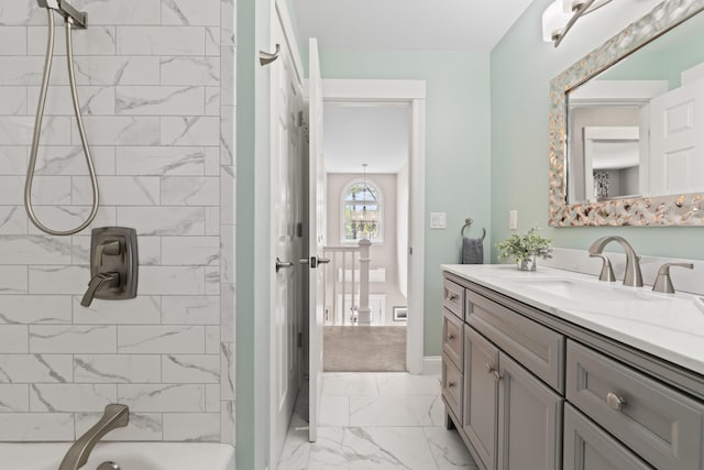 7 Passby Point Rd, Windham, ME 04062 - full bath with marble finish flooring, vanity, and  shower combination